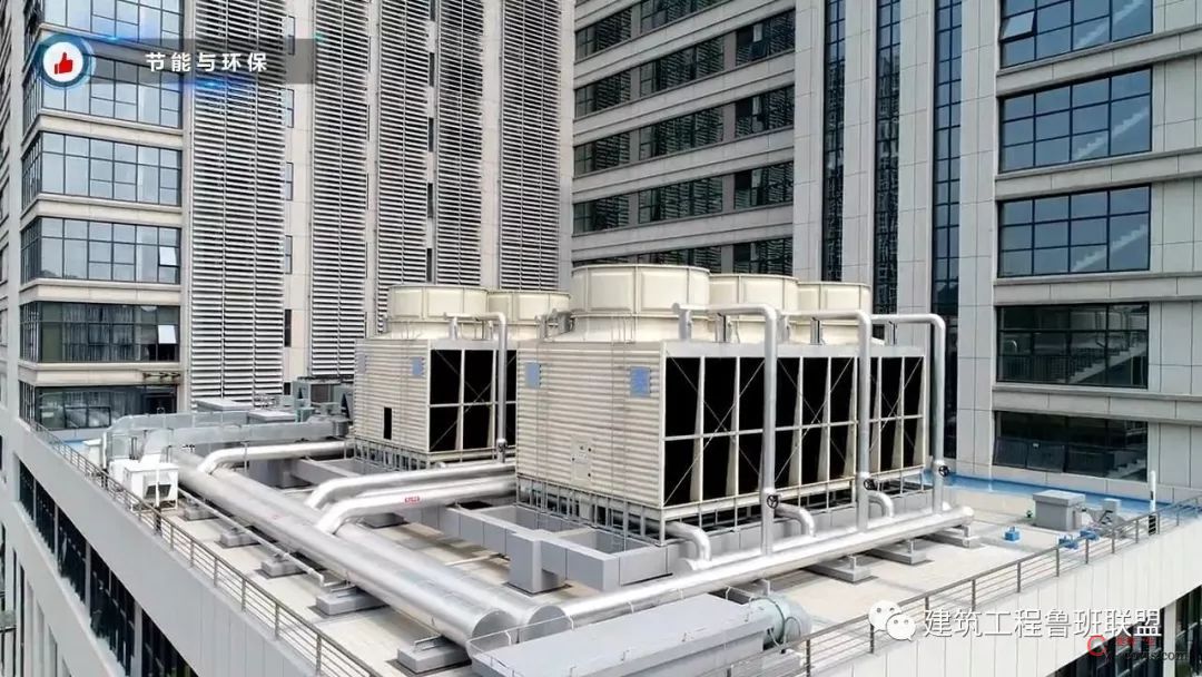 采用遮阳格栅、太阳能集热器、low-e中空玻璃、多联机热回收新风机等多种节能材料设备